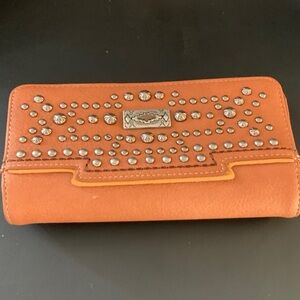 Montana West Orange Studded Wallet Clutch
